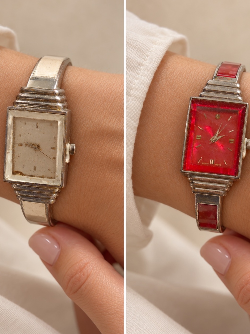 Silver-Tone Rectangular Bangle Watches – Set of 2